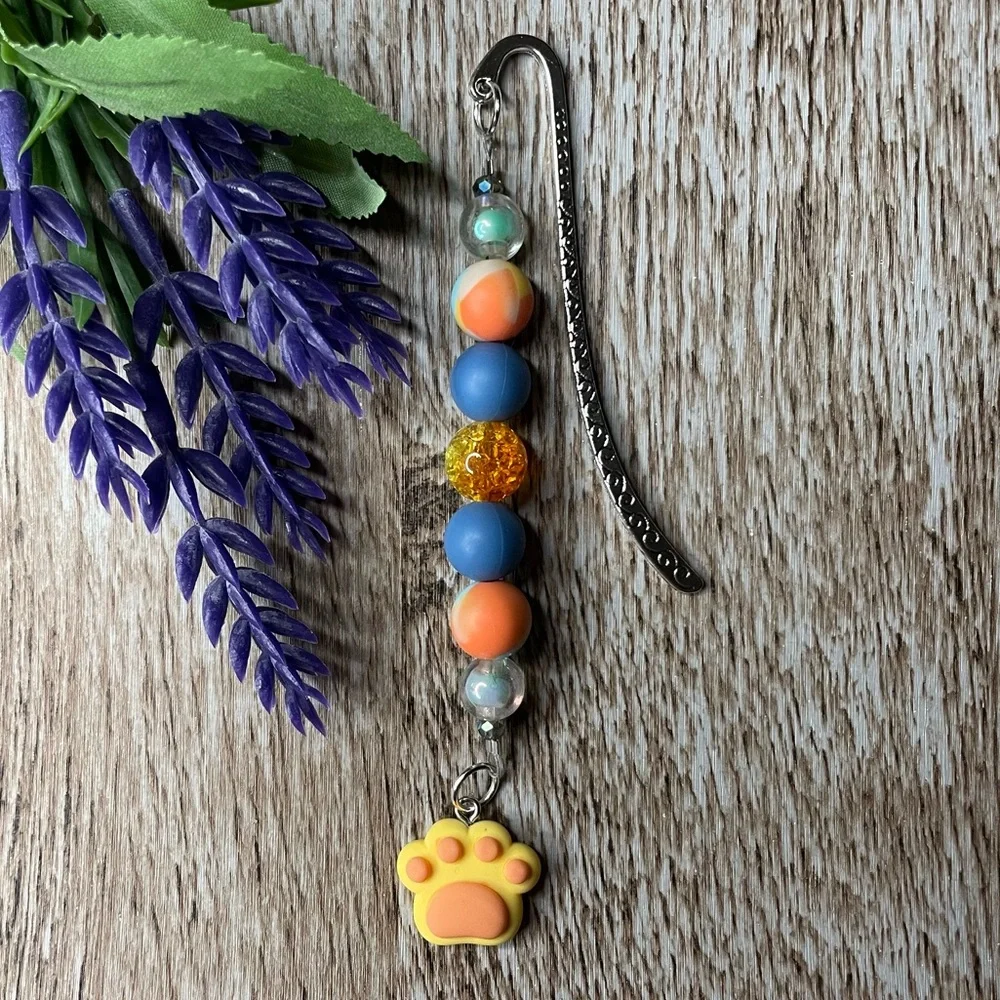 Bookmark Paw Print Dog Handcrafted Artisan Beaded Metal Journal Gift Read Book